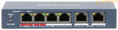 DZ3E1106HP-E, PoE switch pre napájanie IP kamier a IP videovrátnika, 4 PoE + 2 x dáta, 60W