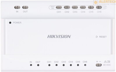 DS-KAD7060EY, videodistribútor pre pripojenie 6 x dverných jednotiek alebo monitorov, pri väčšom počte zariadení systému je kaskádovateľný