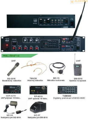 PA-223 - mixážny predzosilňovač + bezdrôtový mikrofón + USB prehrávač